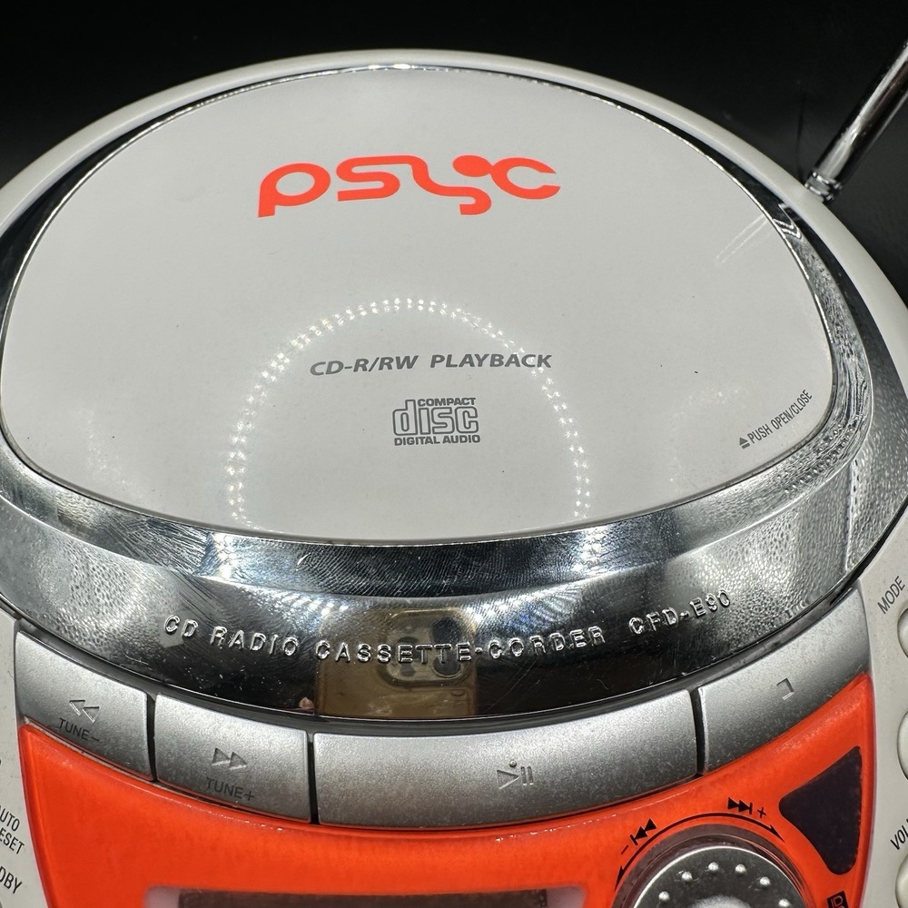 Sony Psyc CFD-E95 Y2K Orb Boombox CD radio-white Orange Cass needs repair Read*
